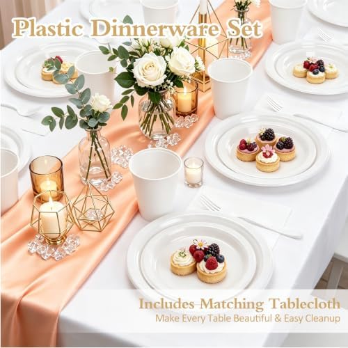 White Plastic Party Plates Set 30 Guest for Wedding Birthday Decorations - Image 2