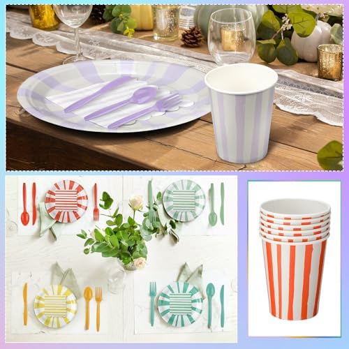 Meanplan 288 Pcs Pastel Striped Plate Party Decor Supplies for 48 Guests - Image 6