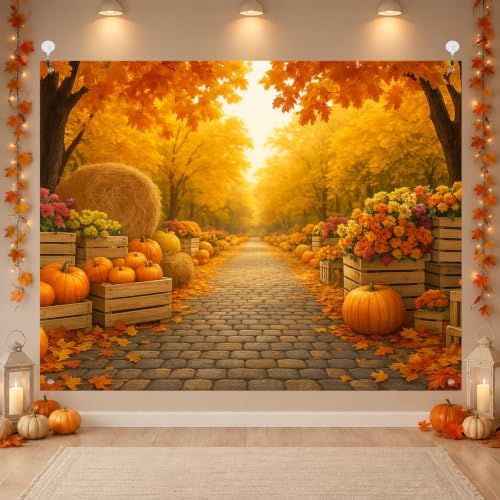 BlissYard Fall Backdrop Golden Tree Path Scene Decorations 8x6ft by BlissYard