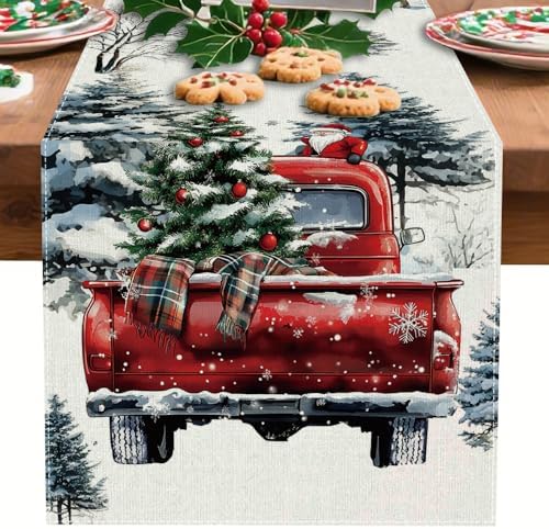 Winter Table Runner, Seasonal Christmas Kitchen Table Decoration, Suitable for Winter ChristmasFamily Gathering Indoor 13x72 inches (13x72 inches, red car) - Image 7