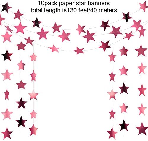 Patelai 130 ft Star Garland Banner Decor, Rose Pink - Image 2