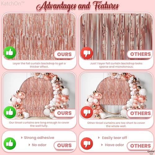 KatchOn 2Pc Rose Gold Fringe Curtain 3.2x8Ft Birthday Decorations for Women - Image 5