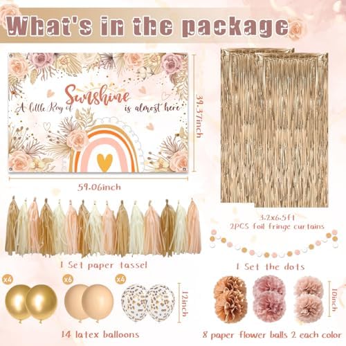 Champagne Gold Beige Fall Boho Baby Shower Party Decorations - Image 2