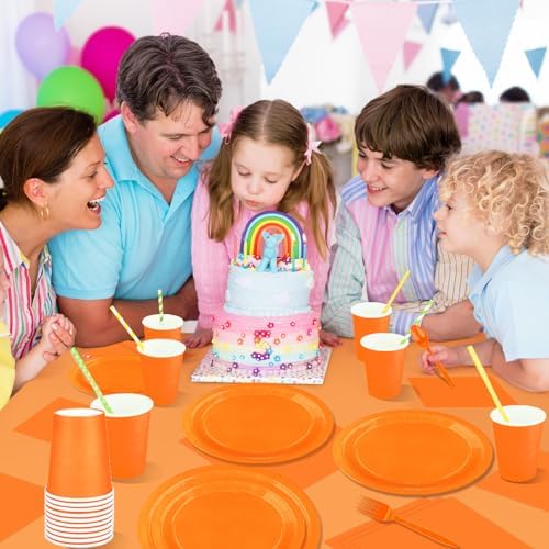 229PCS Orange Party Supplies Set Disposable Paper Plates Cups - Image 5