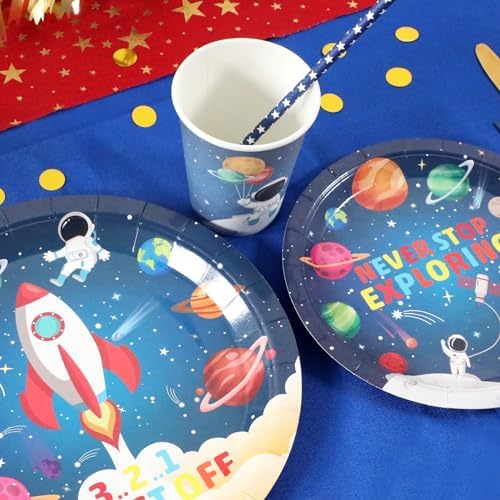 Recheel Space Themed Party Plates Set, Outer Space Party Decorations - Image 6