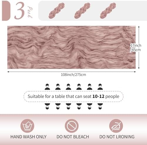 3 Pack Dusty Pink Cheesecloth Table Runner 17x108 Inch Semi Sheer Boho Gauze Cheese Cloth Fabric Table Runners Table Decor for Wedding Party Baby Shower Birthday Home Decor Garden Farmhouse - Image 2