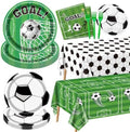 Soccer Party Supplies Kit Serve 20, Disposable Tableware Set Includes Dinner Plates, Dessert Plates, Napkins, Forks, Tablecloths for Boys Birthday Sports Theme Party Decorations by QUERICKY