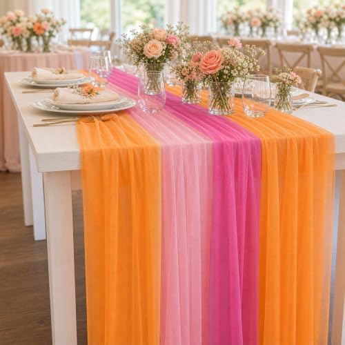 4 Pcs Pink and Orange Sheer Table Runner for Party Decorations - Image 5