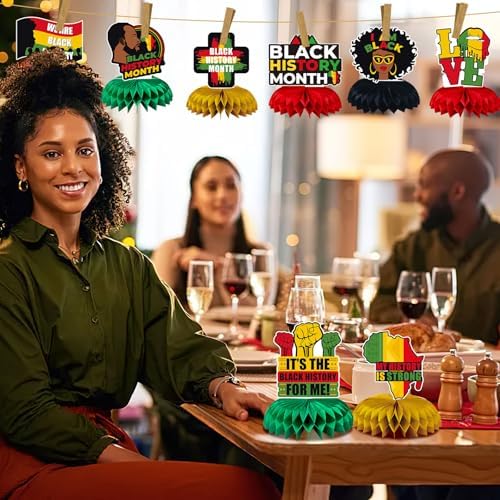 JULMELON 8 Pcs Black History Month Centerpieces 3D Honeycomb Table Decor - Image 6