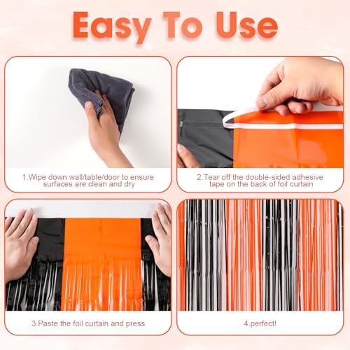 Voircoloria Black Orange Foil Fringe Backdrop Curtains,3.3x8.2ft, 3 Pack - Image 4