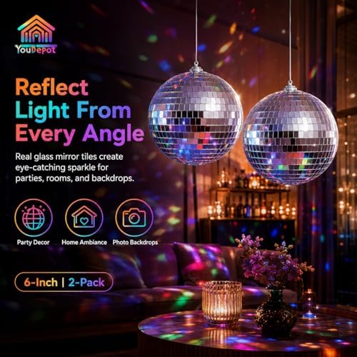 Youdepot 6-Inch Disco Ball, Silver Hanging Mirror Balls, 2-Pack - Image 5