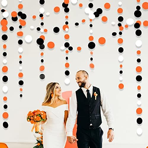 46Ft Orange Black Circle Dot Garland Black Orange and White Polka Dot Hanging Paper Streamer for Birthday Wedding Bridal Shower Fall Autumn Halloween Thanksgiving Party Decorations Supplies - Image 6