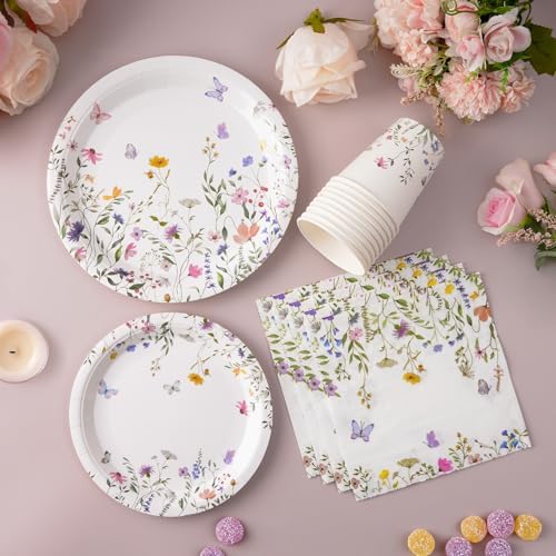 192PCS Wildflower Paper Plates and Napkins, Disposable Floral Plates for Bridal Shower, Garden Party, Wedding, Baby Shower, Afternoon Tea Party - Image 7