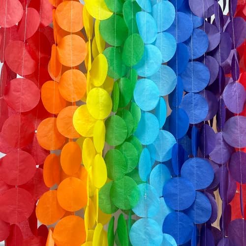 205Ft Rainbow Party Decorations Big Polka Dots Tissue Paper Backdrop Streamer Colorful Circle Dots Hanging Curtain Garland for Birthday Fiesta Carnival Wedding Engagement Pride Party Supplies - Image 6
