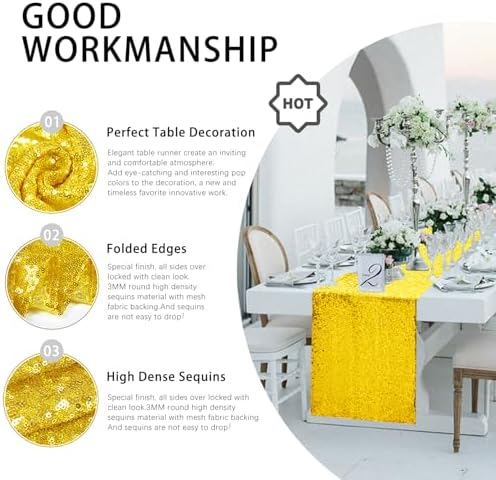 10 Packs 12 x 72 inches Yellow Sequin Table Runner - Image 3