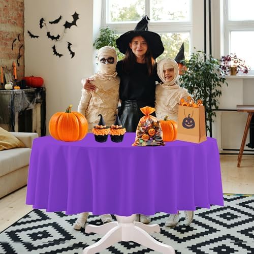 12 Pack Halloween Round Tablecloths, Orange Black Purple Table Cloth - Image 6