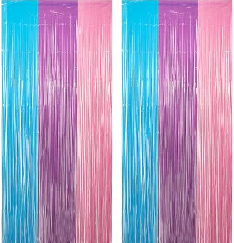Blue Purple Pink Tinsel Backdrop 2 Packs by GREATRIL