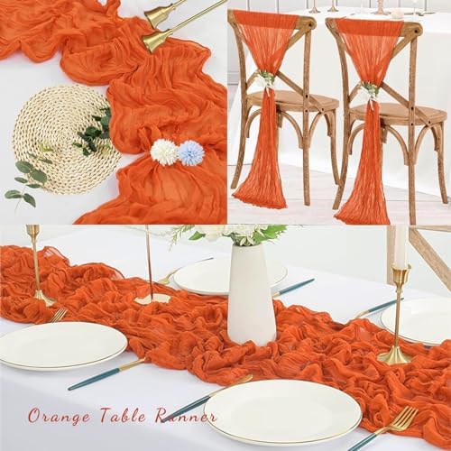 Orange Cheesecloth Table Runner 20 Pack 10FT Boho Fabric Rustic Cheese Cloth Table Runner for Wedding 20 x 120 Inch Long Bridal Shower Baby Shower Gauze Sheer Birthday Party Table Decorations - Image 6