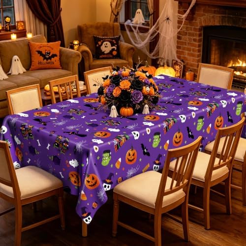 4 Pack Halloween Table Cloths 54" x 108" Plastic Purple Orange Tablecovers - Image 6