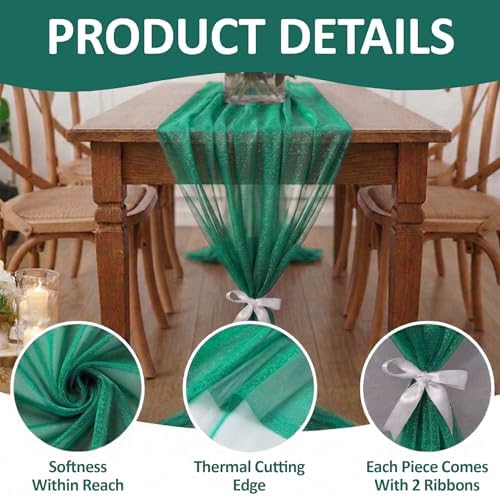 Pack of 5 Chiffon Table Runners 29 x 120 Inch, 10FT Long - Emerald Green - Image 4