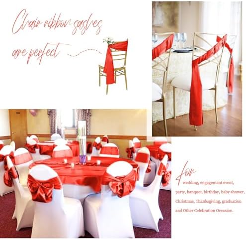 fani 60 PCS Satin Chair Sashes, 7x78 Inch, Red - Image 7