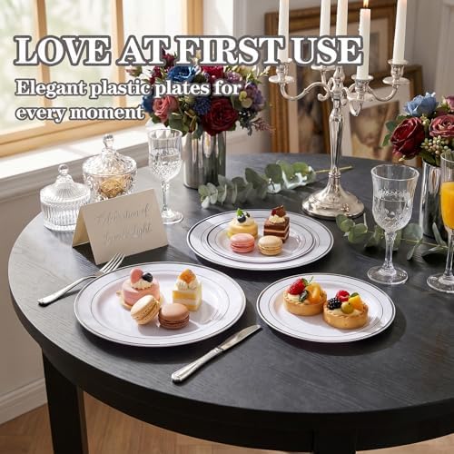 I00000 102 Pcs Silver Plastic Plates, Premium Silver Disposable Plates - Image 5