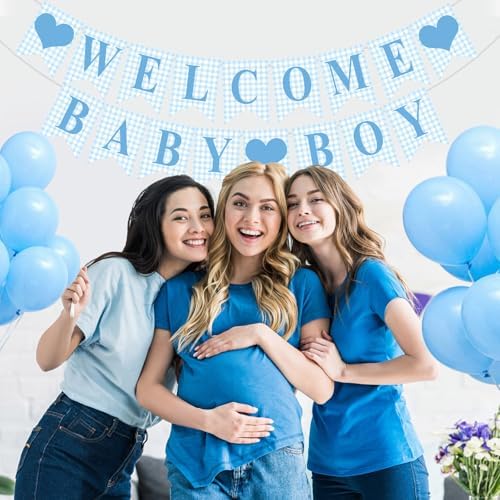 Hahafelt Welcome Baby Boy Banner for Baby Shower Decorations, Blue - Image 6