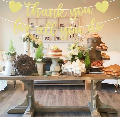 Pre-strung Thank You for All You Do Banner - Gold Glitter Appreciation Party Decorations Supplies for Family elders Employee Coworker Staff Teacher, Photo Booth Prop - Image 6
