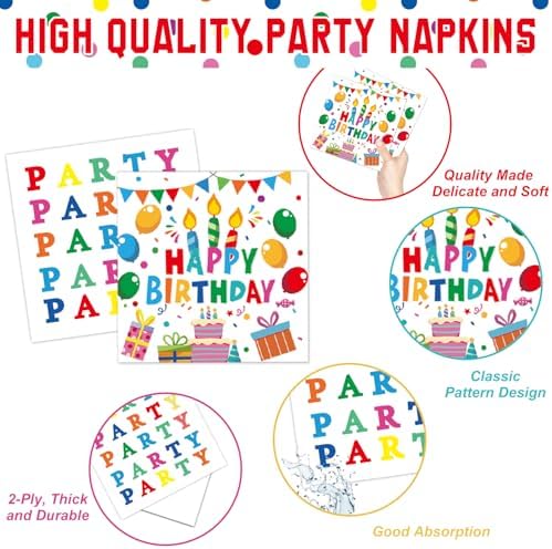 Happy Birthday Decorations - Colorful Dots Birthday Party Supplies Includes Plates, Napkins, Cups, Cutlery, Banner, Hanging Swirl, Tablecloth, Balloons for Birthday Decorations, Serves 24 - Image 4