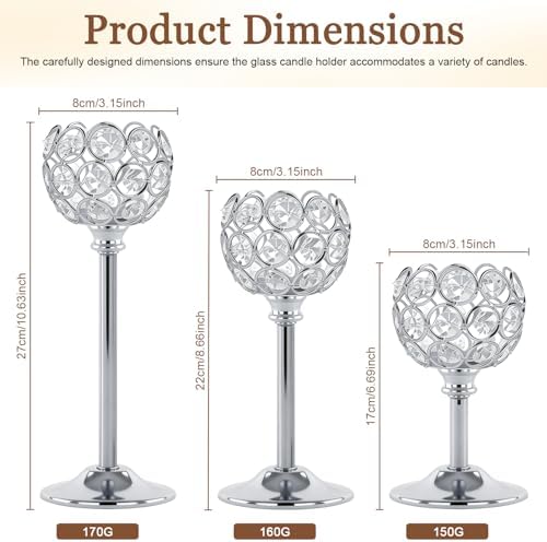 Crystal Candle Holders 2 Set of 6 - Sliver Vintage Hollow Ball Candle Stand for Table Centerpiece, Crystal Metal Tealight Candlestick for Wedding, Dining Room Decor - Image 2