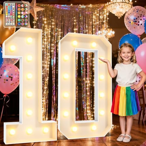 Ledido 4FT Marquee Light Up Numbers 10, 34 Colors Changing Marquee Numbers 4 Feet Tall with Remote, Big 10th Birthday Number, Large Lighted Number for Anniversary Graduation Birthday Party Decoration by Ledido