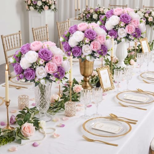 Geosar 8 Bundles Artificial Peonies Flowers,Dark Purple, Pink, White - Image 3