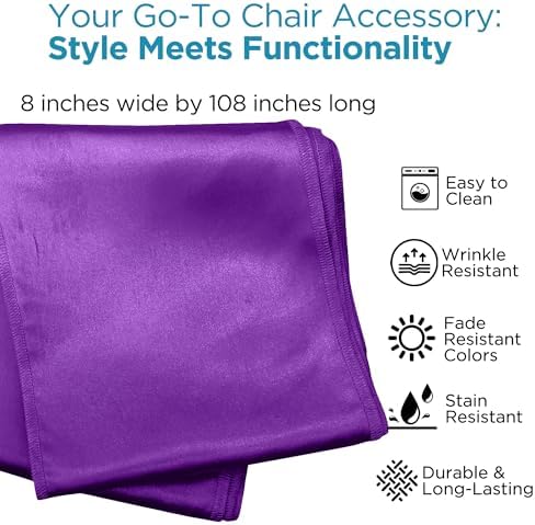 Leading Linens 250 pcs Purple 108"x8" Satin Bow Sash Chair Cover Decoration - Image 2