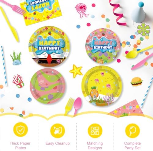 Yellow Cartoon Sea Birthday Decorations, 24 Guests Undersea Party Kit - Image 5