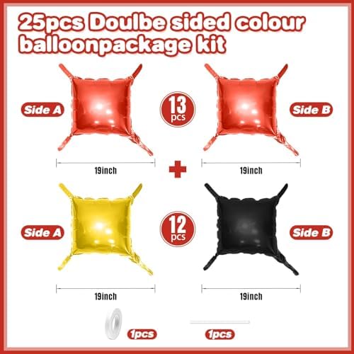 25PCS Red Black Gold Square Foil Balloons Wall Backdrop - Image 2