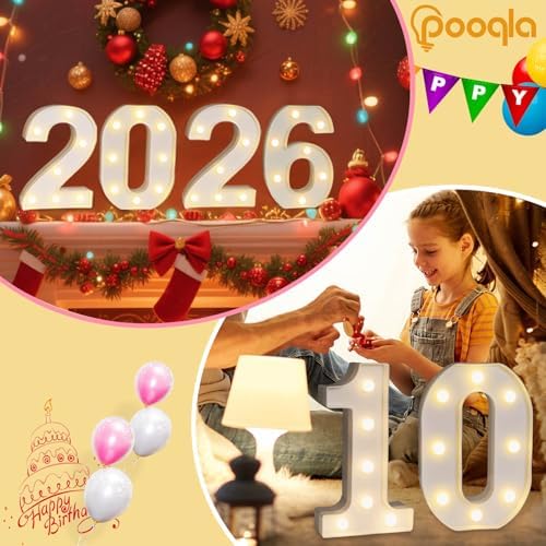 Decorative Led Light Up Number Letters, White Plastic Marquee Number Lights Sign Party Wedding Decor Battery Operated Number (8) - Image 5