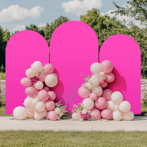 Hot Pink Arch Backdrop Cover Set of 3 (7.2FT,6FT,6FT) Spandex 2-Sided Round Top Chiara Fitted Wedding Arch Cover Fuchisia Backdrop for Wedding Birthday Party Arch Stand Decoration - Image 3