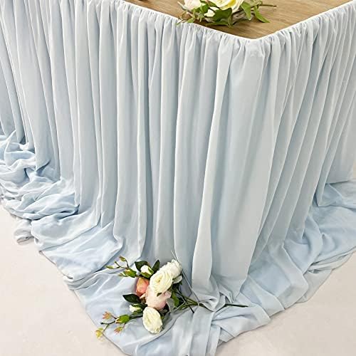 Pooling and Floating Chiffon Table Skirt with extra length, 6FT 9FT 14FT Sheer Tablecloth, Baby Shower, Birthdays Party, Main Cake Table Decoration, Wdding Table Skirt (Blue, 9FT) - Image 5