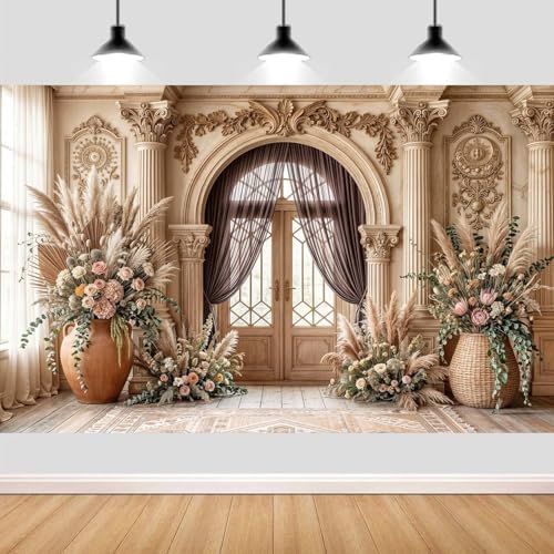 10X6.5ft Retro European Wedding Backdrop Boho Flowers Wedding Pattern Photography Background Classic Bridal Shower Portrait Party Decoration Supplies Cake Table Photo Booth Studio Props by NYMB