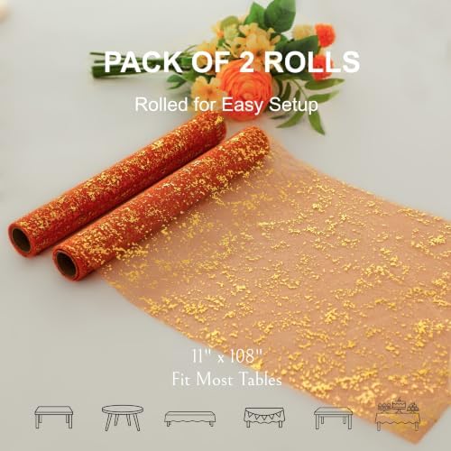 Snowkingdom 2Pcs Burnt Orange Gold Table Runner Fall Thanksgiving Decor - Image 2