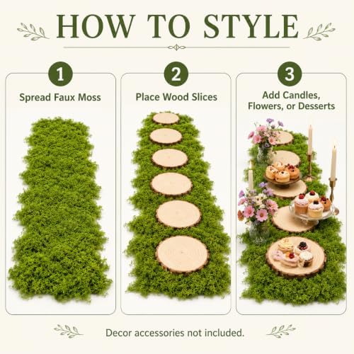 8 Pack Wood Centerpieces for Tables, Woodland Table Centerpieces Set with Wood Slices, Artificial Moss & Moss Stone, Enchanted Forest Decorations, Rustic Wedding Party Decor DIY Craft Kit(5.2-6.0'') - Image 4