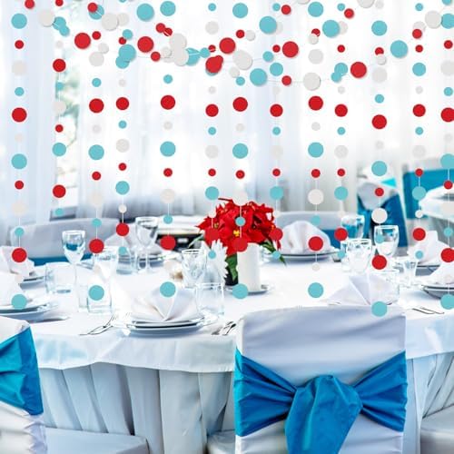 Outus 10 Pieces Dot Garland Banner Hanging, Light Blue,White,Red - Image 4