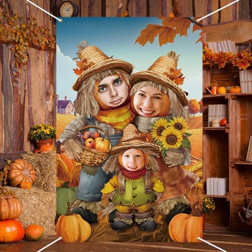 Lunmon Fall Pumpkin Photo Backdrop, 3 Head Cutout Standup Autumn Pumpkin - Image 4