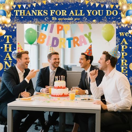 We Appreciate You Banner 3 PCS Blue and Gold Thank You Banners Thank You For All You Do Backdrop for Teacher, Employee, Nurse Appreciation, Retirement Parties Party Decorations - Image 5