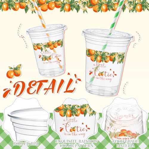 Pickmesh 50 Pcs Little Cutie Baby Shower Plastic Cup with Lid Straw, 12 oz - Image 2