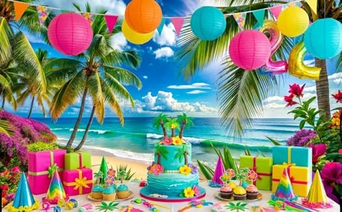 8x6ft Summer sea Backdrop Tropical Beach Plants Photo Backdrop Hawaiian Ocean Blue Sky Background for Theme Party Supplies Studio Props - Image 4