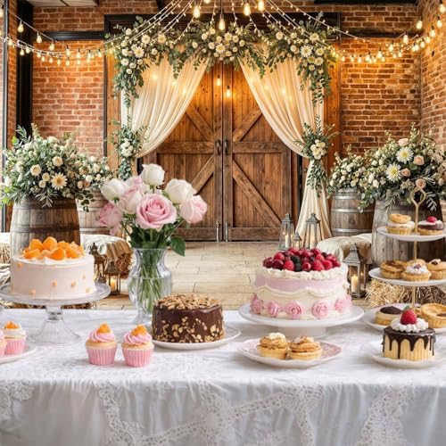 15x10Ft Country Wedding Backdrop Photography Rustic Roses Brick Stone Wall Backdrop Farmhouse Wooden Door Birthday Baby Shower Wedding Bridal Party Banner Photo Booth Props Anniversary Background - Image 6