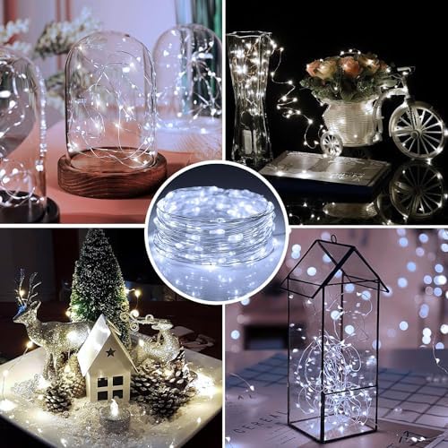 20 Pack Fairy Lights Battery Operated 7ft 20 LED Mini String Lights Twinkle Lights Silver Wire Firefly Starry Lights for Mason Jars Wedding Party Christmas Centerpiece Decor, Warm White & Cool Whtie - Image 4