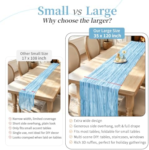 6 Pack Light Blue Cheesecloth Table Runner Boho Gauze Home Decor - Image 2