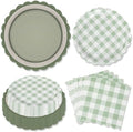 150 Pcs Sage Green Gingham Party Supplies, Green Plaid Scalloped Plates 9 Inch Disposable Checkered Dinner Dessert Plates and Cocktail Napkins for Birthday Wedding Baby Shower BBQ Party, Serve 50 by LousuipPartySupplies